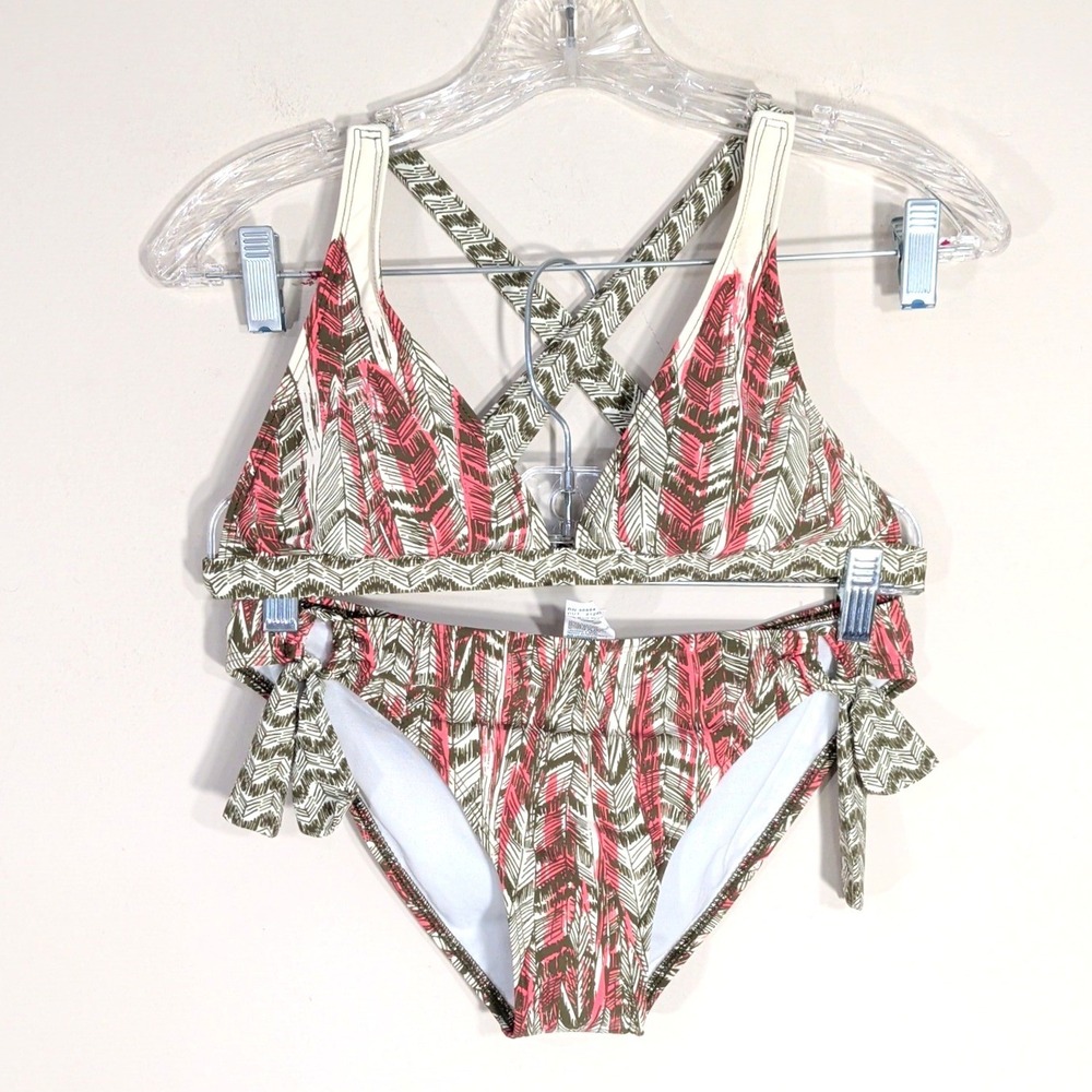 Ella Moss Olive Pink Bikini NWT; Retro Pant Two Piece Swimsuit Geometric XS